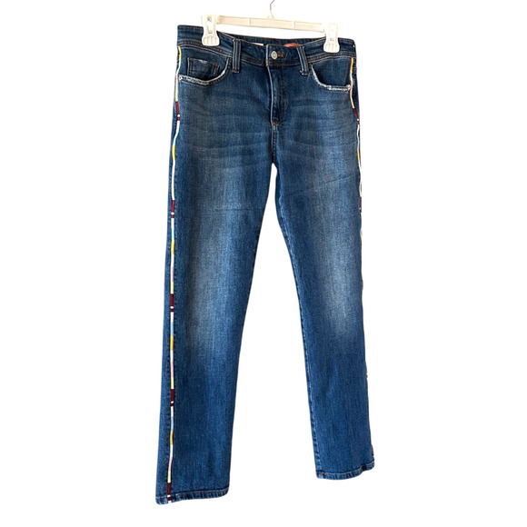 PILCRO Anthropologie Size 28 Slim Boyfriend Crop Embroidered Stripe Blue Jeans - Picture 12 of 12